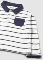 Koszulka polo długi rękaw dla chłopca Mayoral 2103 - kolor kremowy/paski granatowe - 68-104 cm