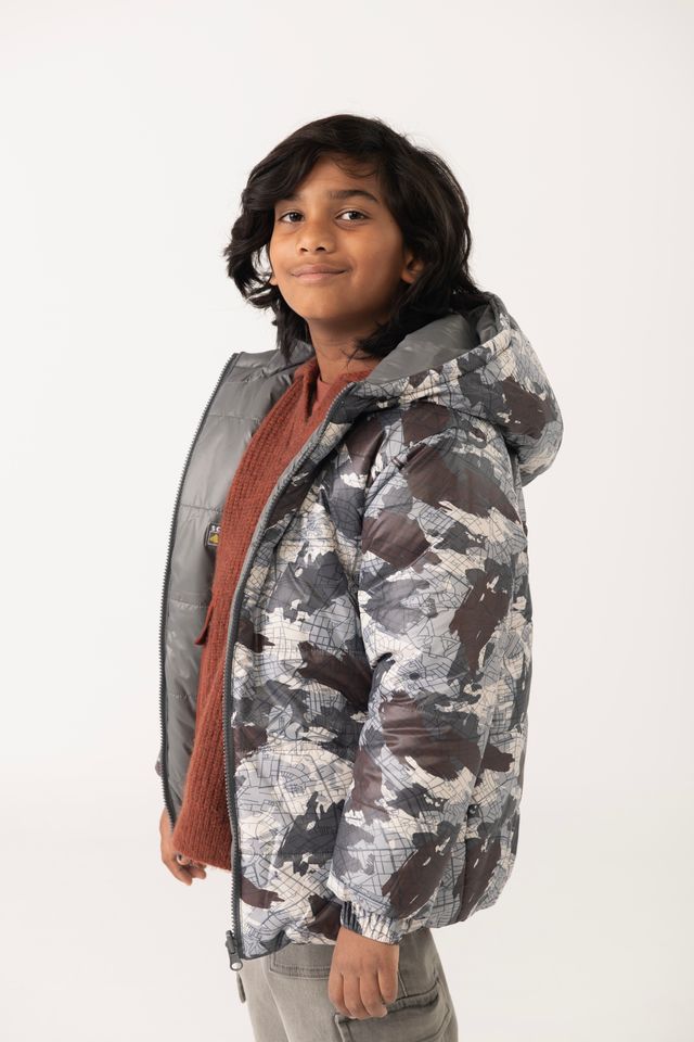 Parka dwustronna dla chłopca Boboli 512200 – moro – 104–152 cm