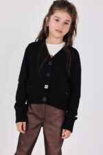 Czarny sweter rozpinany dla dziewczynki Boboli 722359 – z ozdobami – 104–162 cm