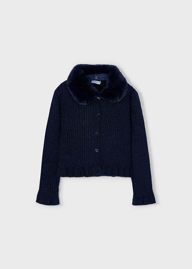 Sweter rozpinany dla dziewczynki Mayoral 4311 – Futerko kołnierz – kolor granatowy – 92-140 cm