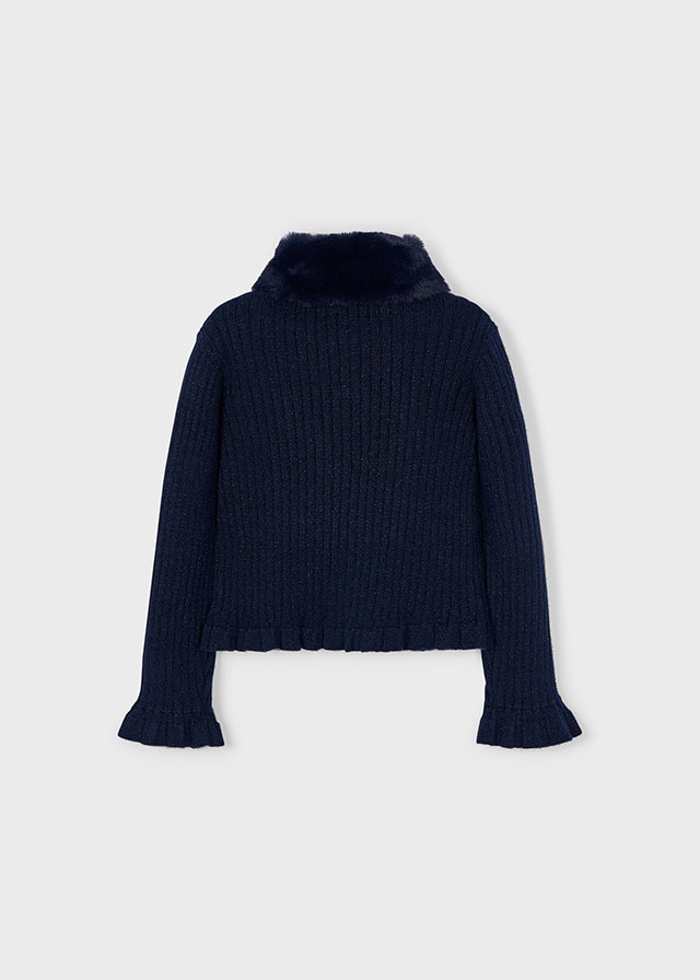 Sweter rozpinany dla dziewczynki Mayoral 4311 – Futerko kołnierz – kolor granatowy – 92-140 cm