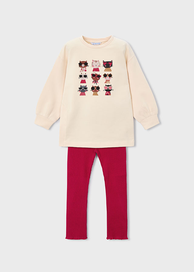 Komplet dla dziewczynki Mayoral 4722 – Czerwona bluza z cekinową aplikacją + Legginsy – 92-140 cm
