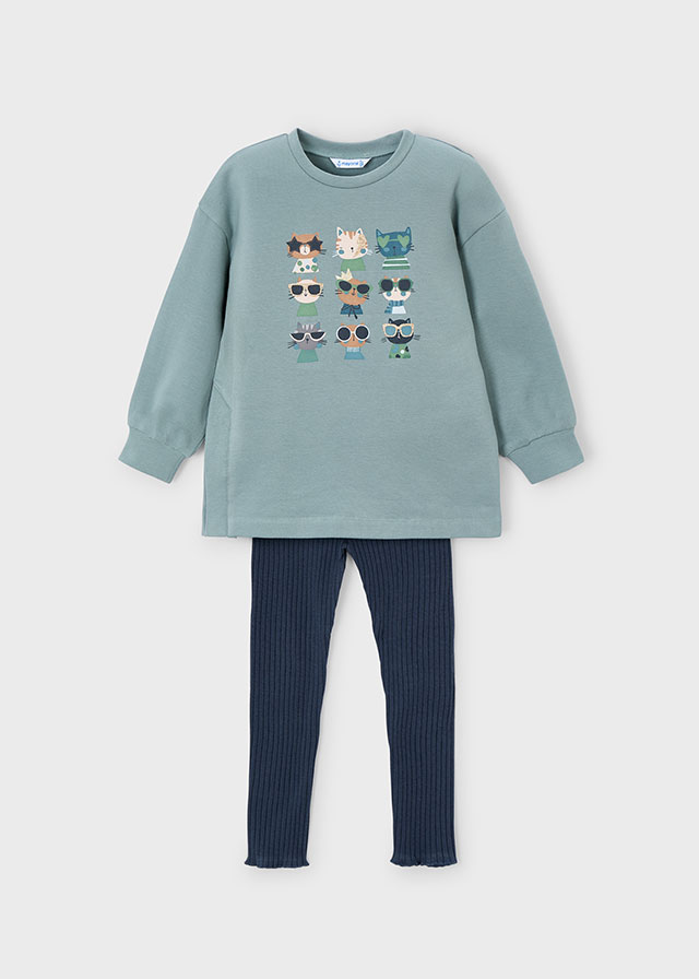 Komplet bluza i legginsy dla dziewczynki Mayoral 4722 – kolor nefrytowo-naftowy z aplikacją – 92-140 cm