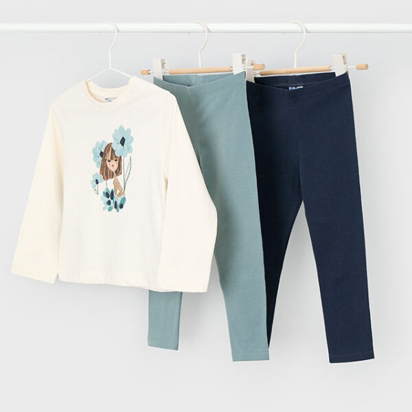 Komplet bluza i legginsy dla dziewczynki Mayoral 4722 – kolor nefrytowo-naftowy z aplikacją – 92-140 cm