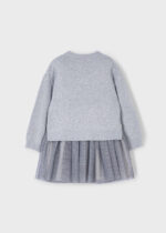 Sukienka dla dziewczynki łączona Sweter + Tiul Mayoral 4918 – kolor srebrny – 92–140 cm