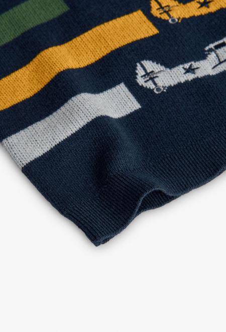 Sweter granatowy dla chłopca Boboli 712314 – w helikoptery – 80-140 cm
