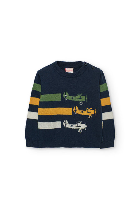 Sweter granatowy dla chłopca Boboli 712314 – w helikoptery – 80-140 cm