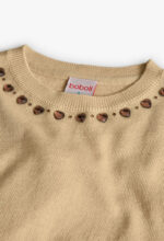 Beżowy sweter dla dziewczynki Boboli 722247 – z serduszkami – 104–152 cm
