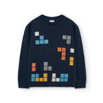 Granatowy sweter dla chłopca Boboli 732204 – w geometryczny wzór – 104–152 cm