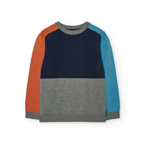Granatowy sweter dla chłopca Boboli 732204 – w geometryczny wzór – 104–152 cm