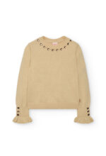 Beżowy sweter dla dziewczynki Boboli 722247 – z serduszkami – 104–152 cm
