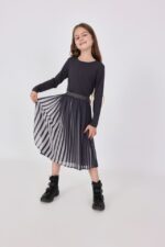 Długa plisowana spódnica dla dziewczynki Boboli 722056 –szara- 104–140 cm