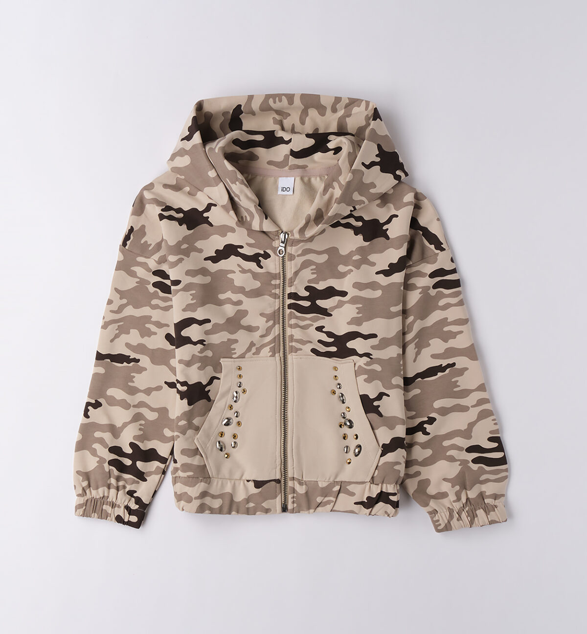 Bluza z kapturem dla dziewczynki iDO 4.F501- kolor brązowo-beżowy - 128-164 cm
