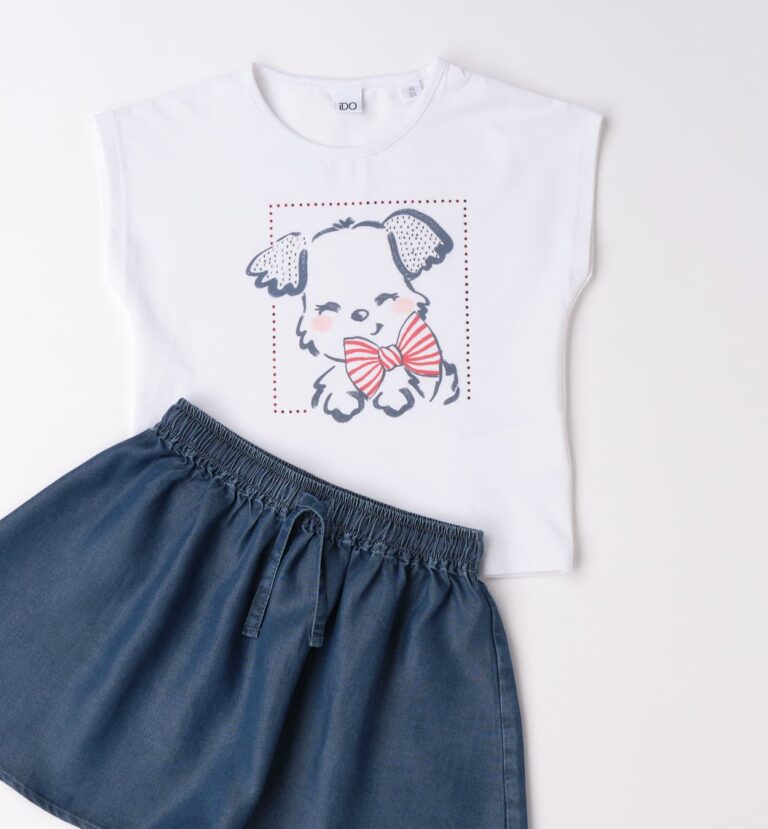 Komplet z koszulką z pieskiem i spódniczką z lyocellu iDO 4G307