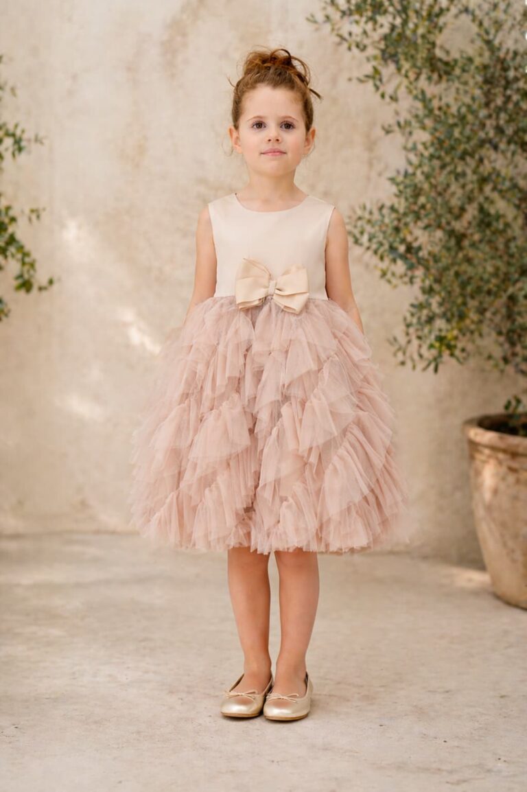 Sukienka wizytowa z tiulowymi falbanami i kokardą Sarabanda - 0G246