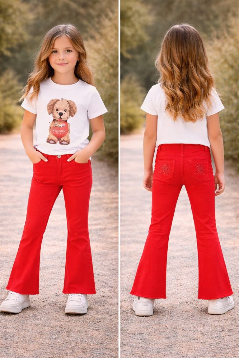 Czerwone spodnie dziewczęce typu dzwony iDO - 4G372