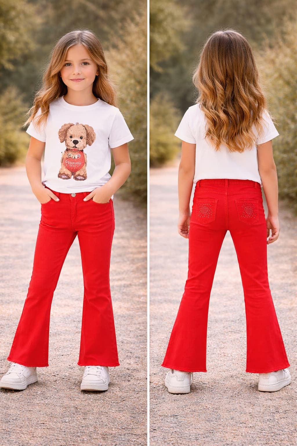 Czerwone spodnie dziewczęce typu dzwony iDO - 4G372