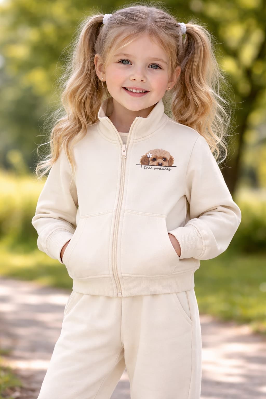 Beżowy komplet dresowy z rozpinaną bluzą i spodniami iDO 4G324