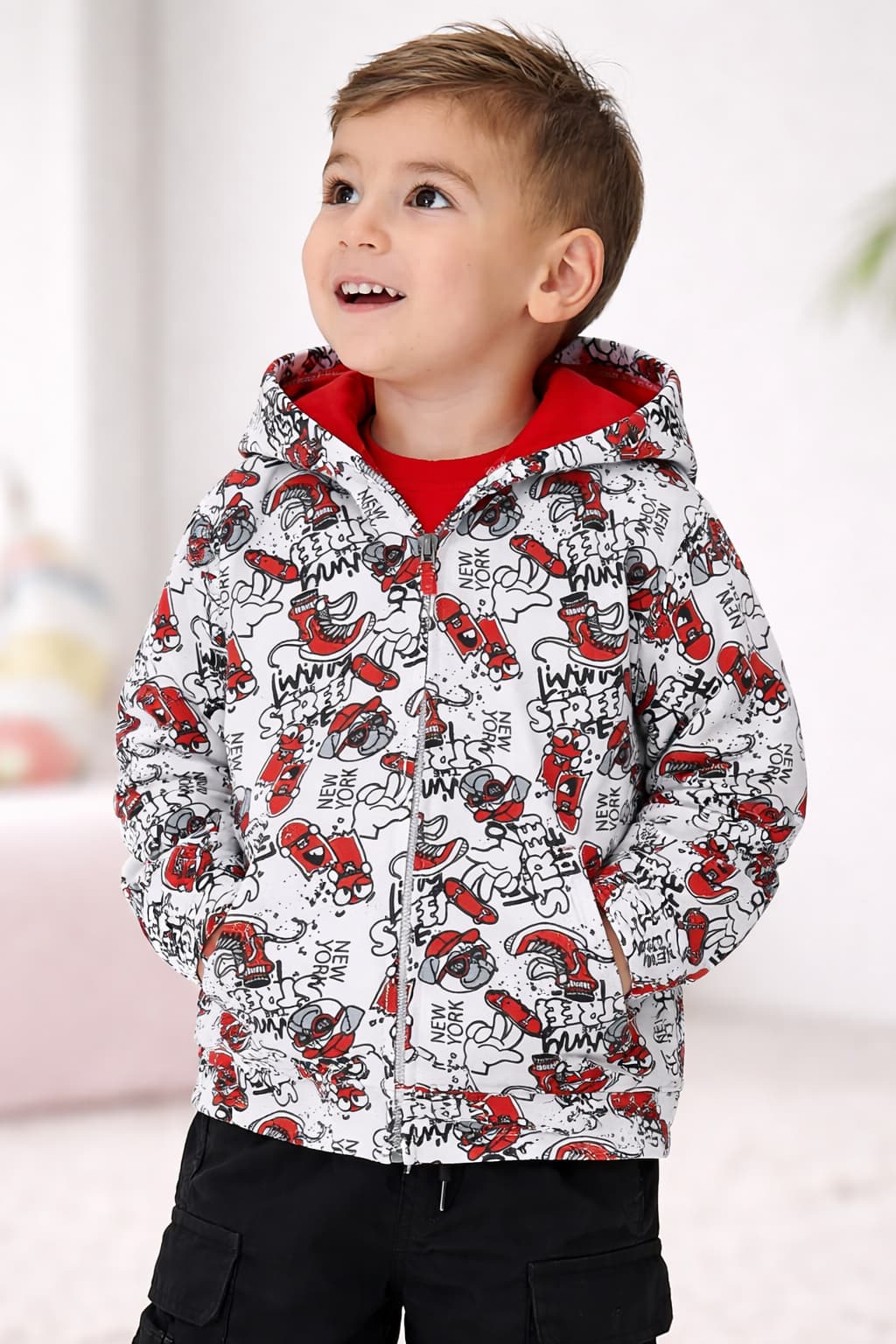 Czerwona bluza z kapturem i nadrukiem Street Life dla chłopca iDO 4G247