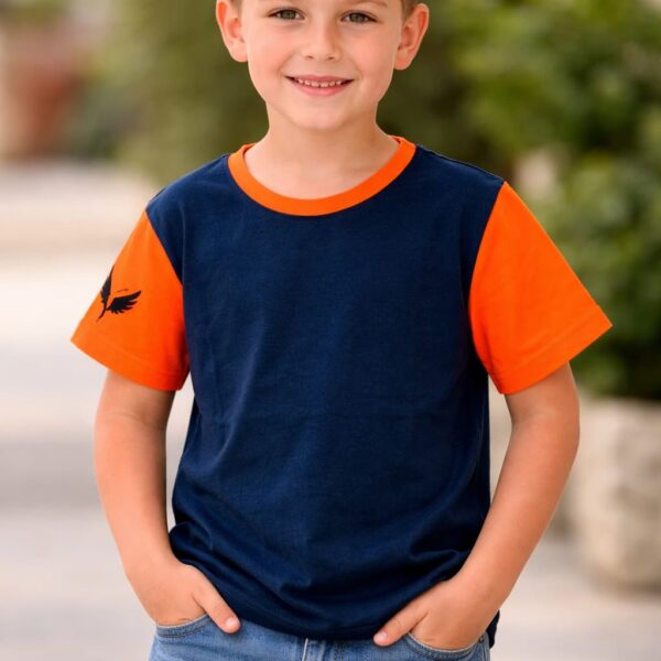 Niebieski T-shirt chłopięcy z aplikacją rakiety Entlik