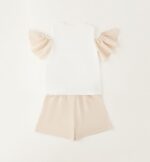 Beżowy komplet dziewczęcy z bluzką i szortami iDO - 4G540