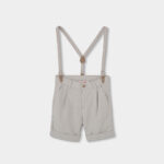 Beżowe bermudy lniane chłopięce z szelkami Boboli – 863041