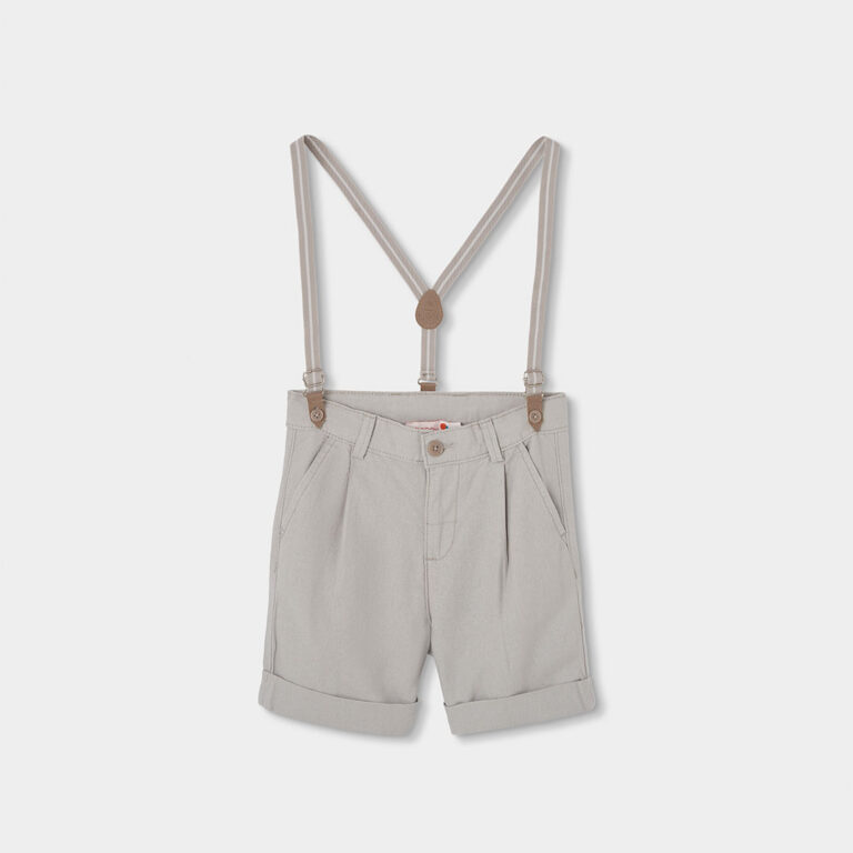 Beżowe bermudy lniane chłopięce z szelkami Boboli – 863041