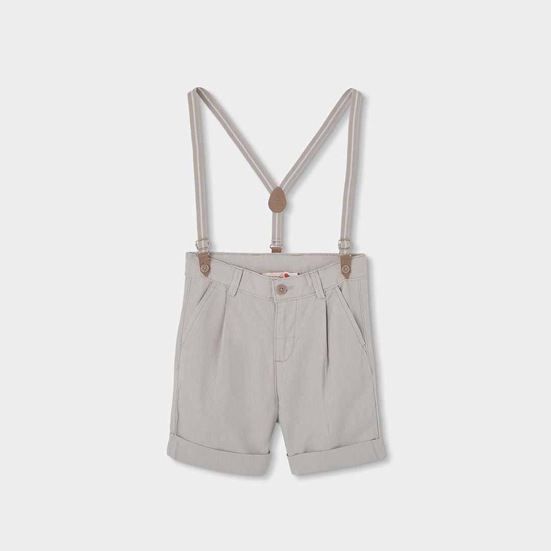 Beżowe bermudy lniane chłopięce z szelkami Boboli – 863041