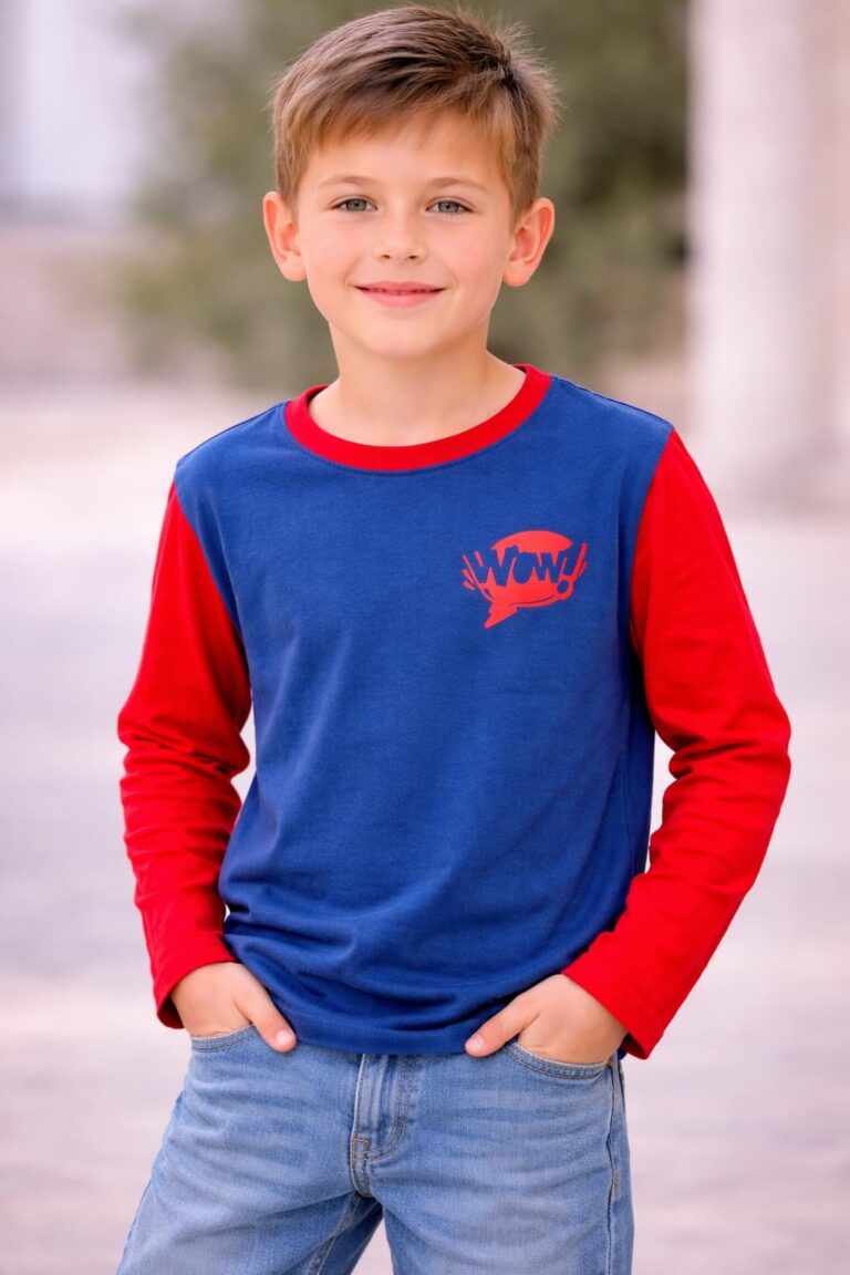 Niebiesko-czerwona koszulka chłopięca z długim rękawem Entlik